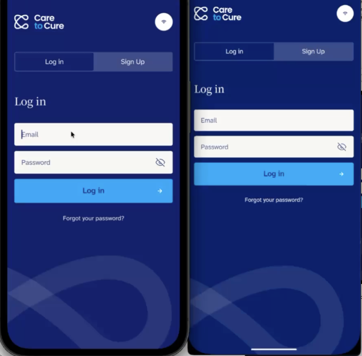 The log-in screen on iOS and Android