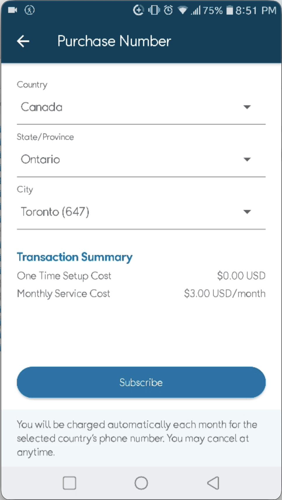 A selected country with the transaction summary
