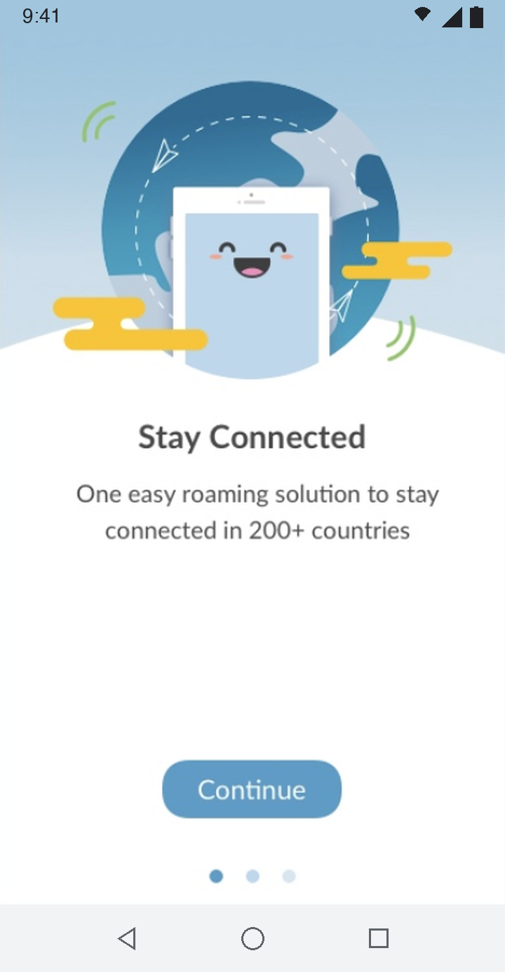 Onboarding page 1: Stay Connected, one roaming solution in 200+ countries