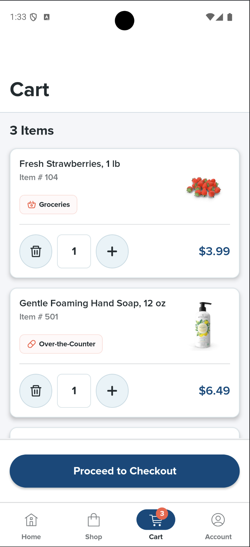 The cart screen with benefit coverage