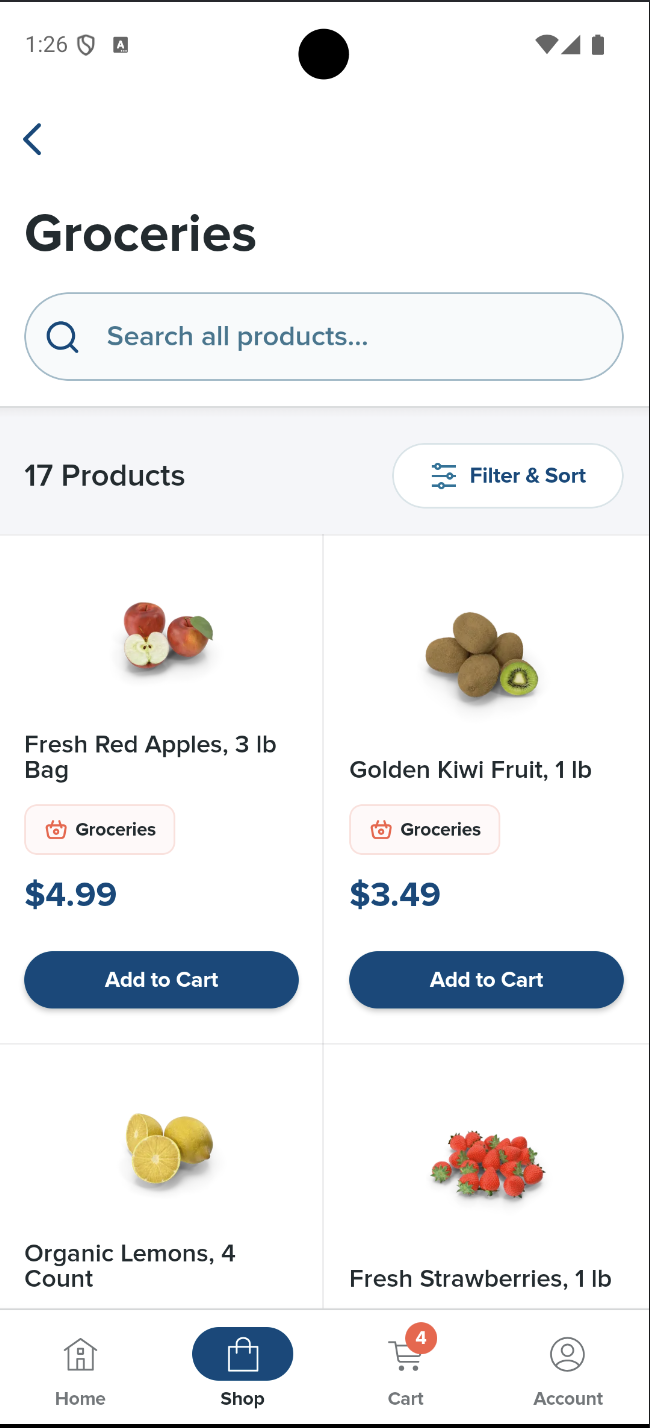 The shop-by-wallet product grid
