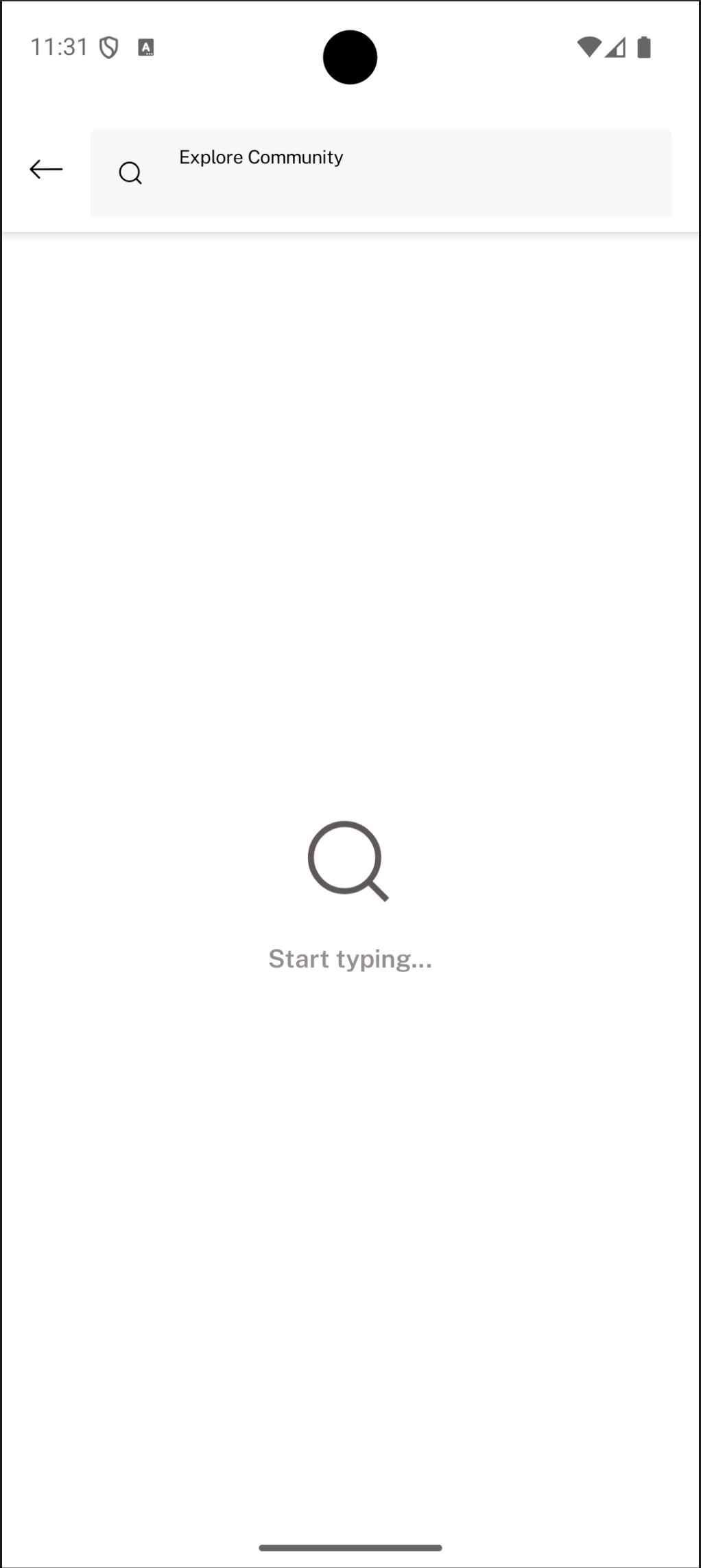 Community search before typing, with a Start typing prompt